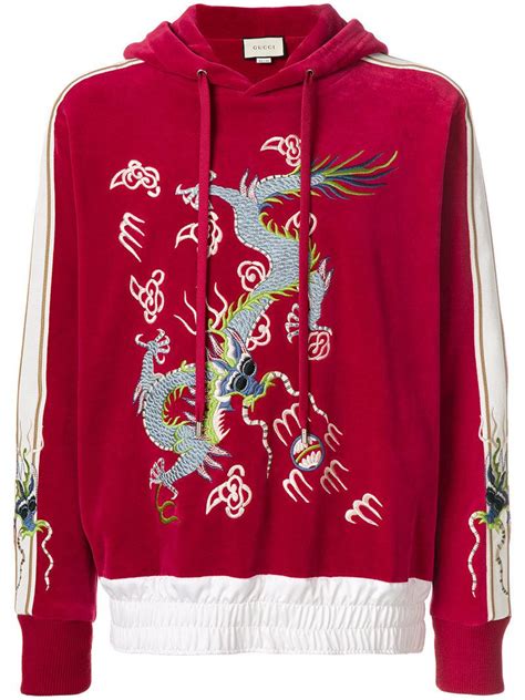 gucci dragon appliqué velvet hoodie|Gucci Hoodies for Men .